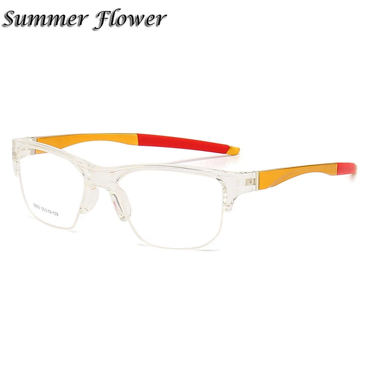 Summer Flower Men's Semi Rim Square Tr 90 Aluminum Sport Eyeglasses