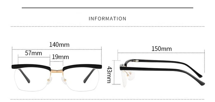 Black Mask Men's Semi Rim Square Brow Line Acetate Eyeglasses Th001 Semi Rim Black Mask   