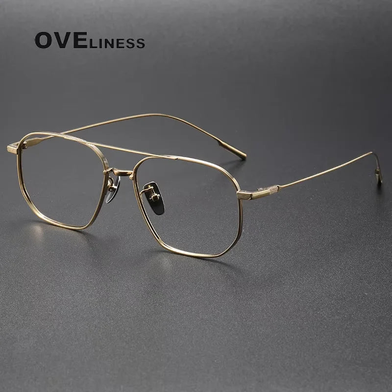 Oveliness Women's Full Rim Square Double Bridge Titanium Eyeglasses 13353 Full Rim Oveliness gold  