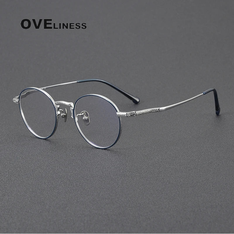 Oveliness Women's Full Rim Round Acetate Titanium Eyeglasses 3042 Full Rim Oveliness blue silver  