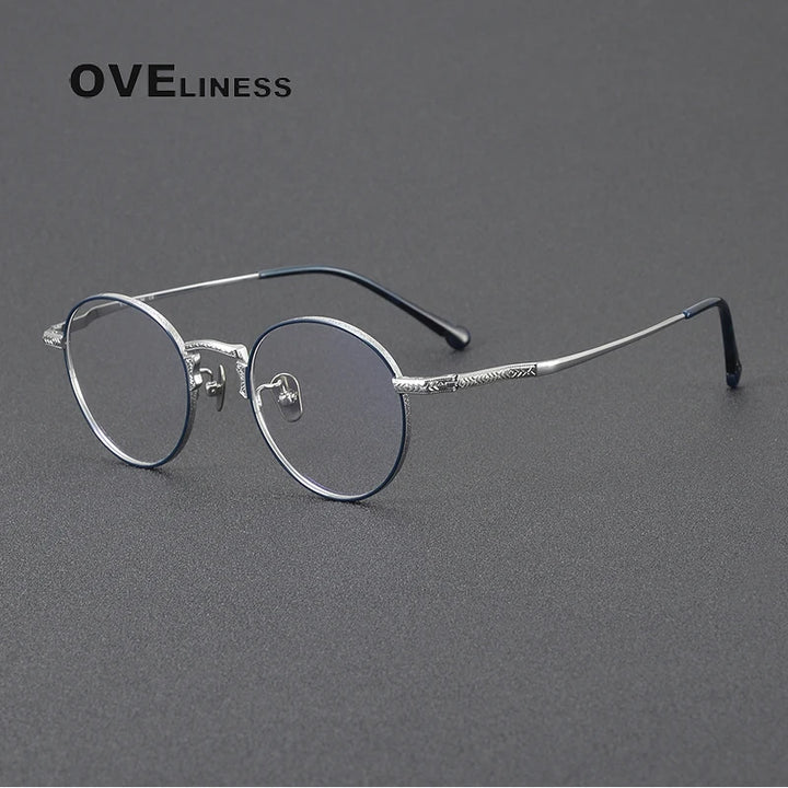 Oveliness Women's Full Rim Round Acetate Titanium Eyeglasses 3042 Full Rim Oveliness blue silver  