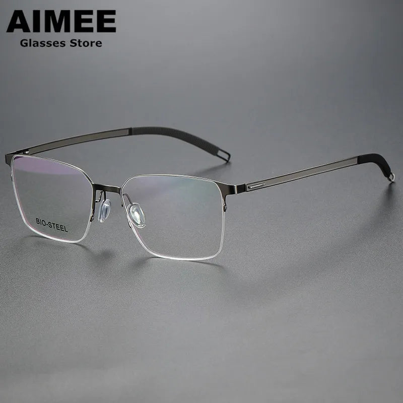 Aimee Unisex Semi Rim Square Screwless Titanium Eyeglasses 25519 Semi Rim Aimee Gun-Grey  