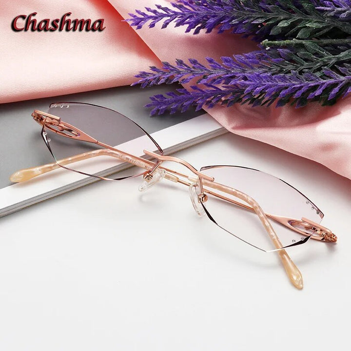 Chashma Ochki Women's Rimless Square Titanium Eyeglasses 2 Rimless Chashma Ochki   
