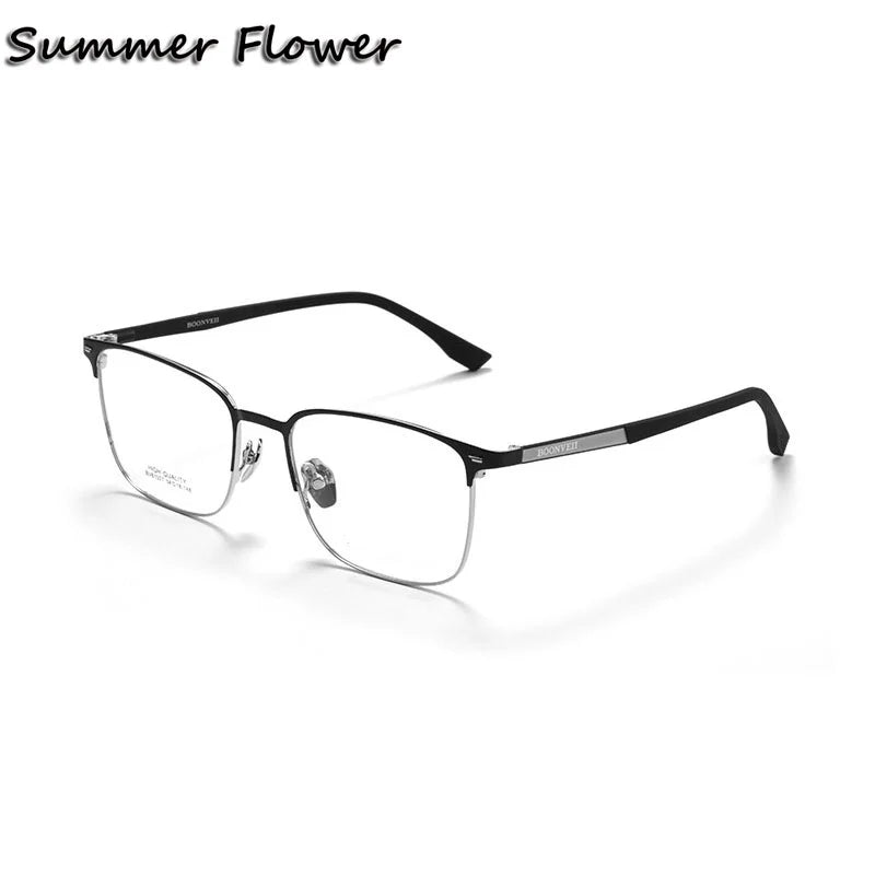 Summer Flower Unisex Full Rim Oval Square Titanium Eyeglasses 61027 Full Rim Summer Flower Blue Silver