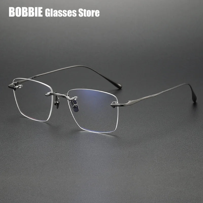 Bobbie Unisex Rimless Polygon Square Titanium Eyeglasses 809543