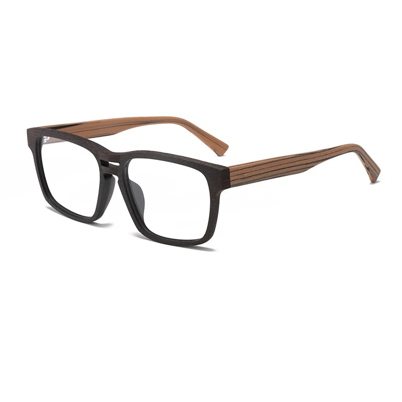 Hdcrafter Unisex Full Rim Square Wood Grain Acetate Eyeglasses 8189 Full Rim Hdcrafter Eyeglasses Coffee-Brown-C62