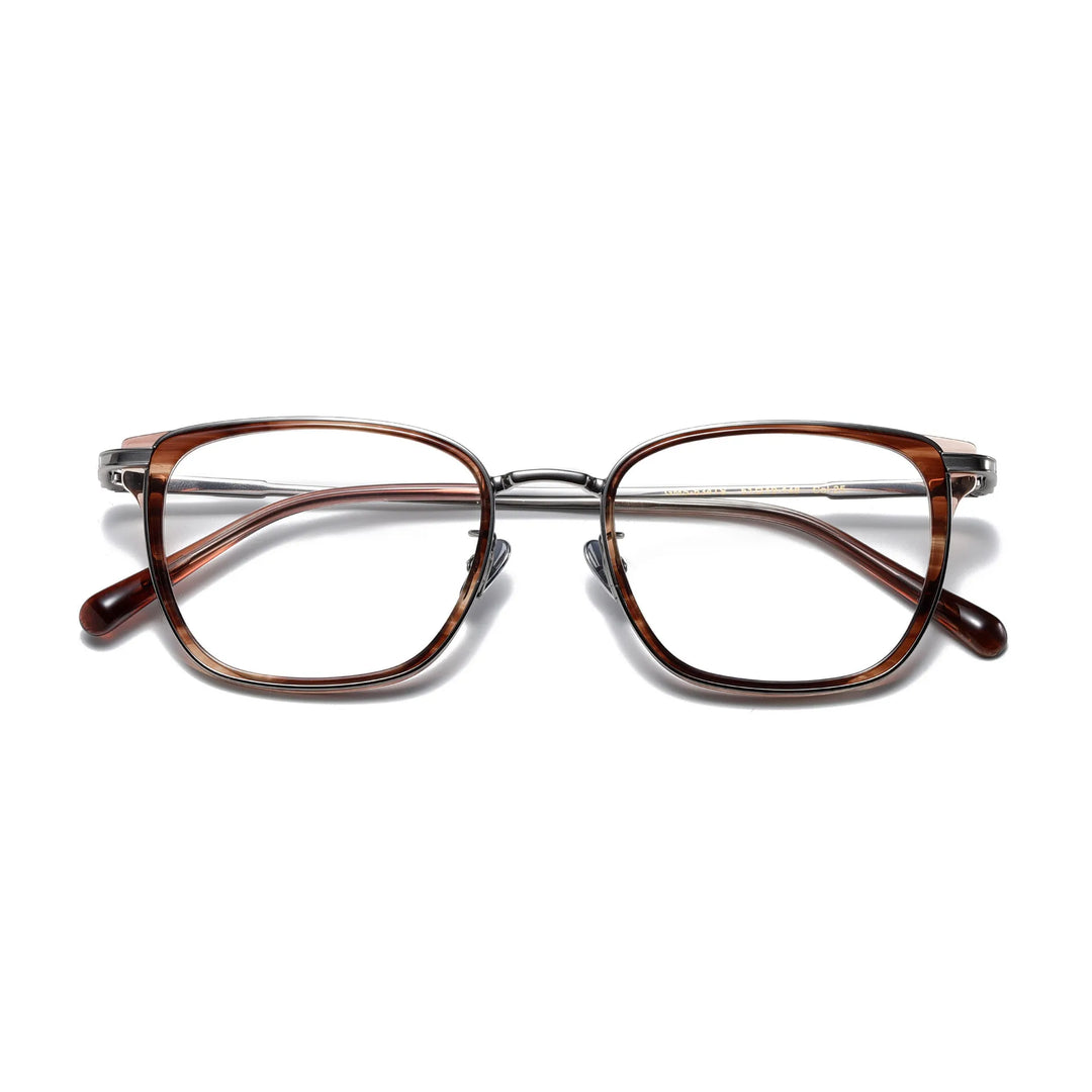 Chashma Ochki  Unisex Full Rim Square Titanium Acetate Eyeglasses 0634 Full Rim Chashma Ochki Brown Stripe  