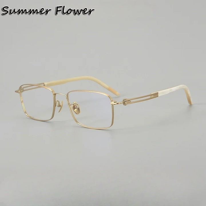 Summer Flower Men's Full Rim Square Titanium Horn Eyeglasses 611226