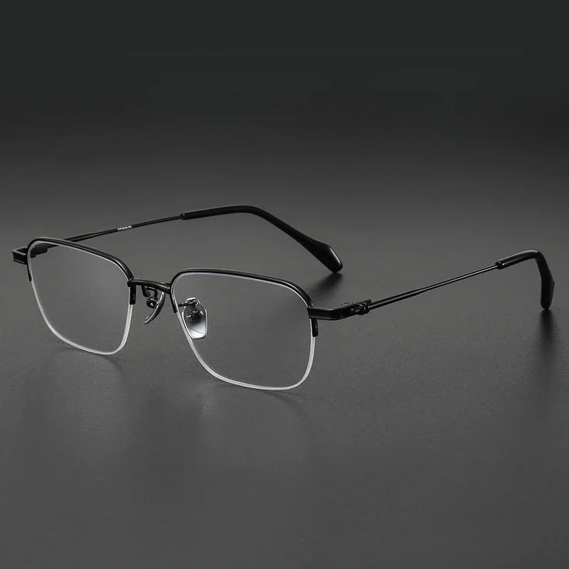 Aror Men's Semi Rim Square Titanium Eyeglasses 10142 Semi Rim Aror black