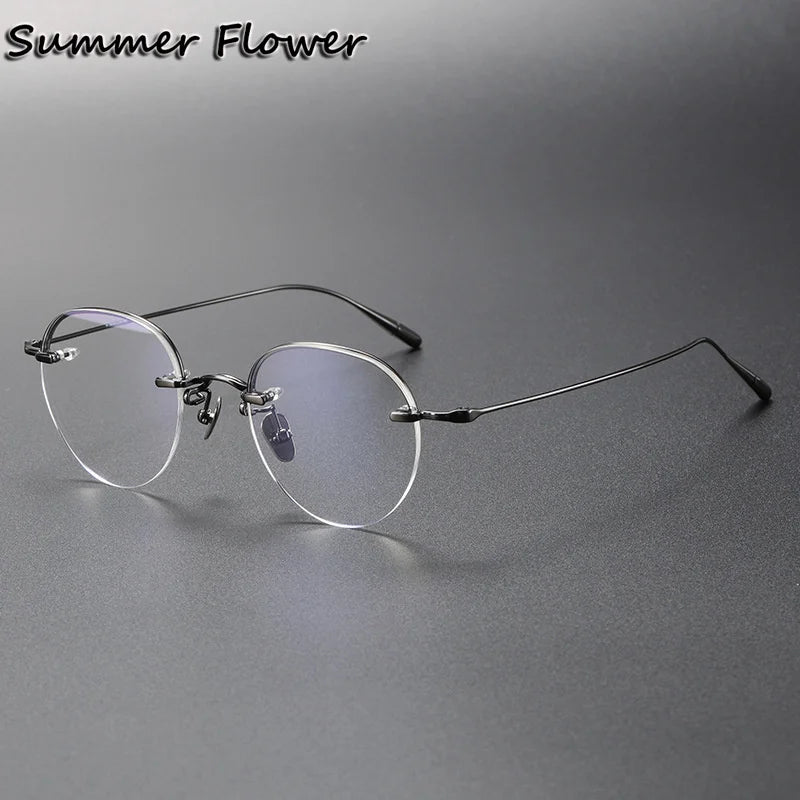 Summer Flower Women's Rimless Round Square Titanium Eyeglasses 842611 Rimless Summer Flower Gray