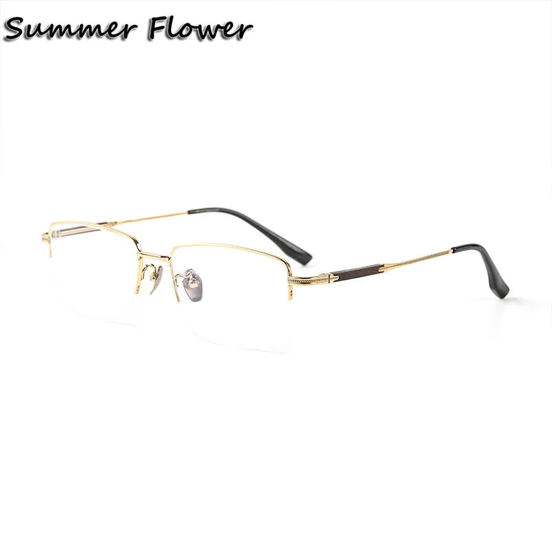 Summer Flower Men's Semi Rim Square Titanium Eyeglasses 611605