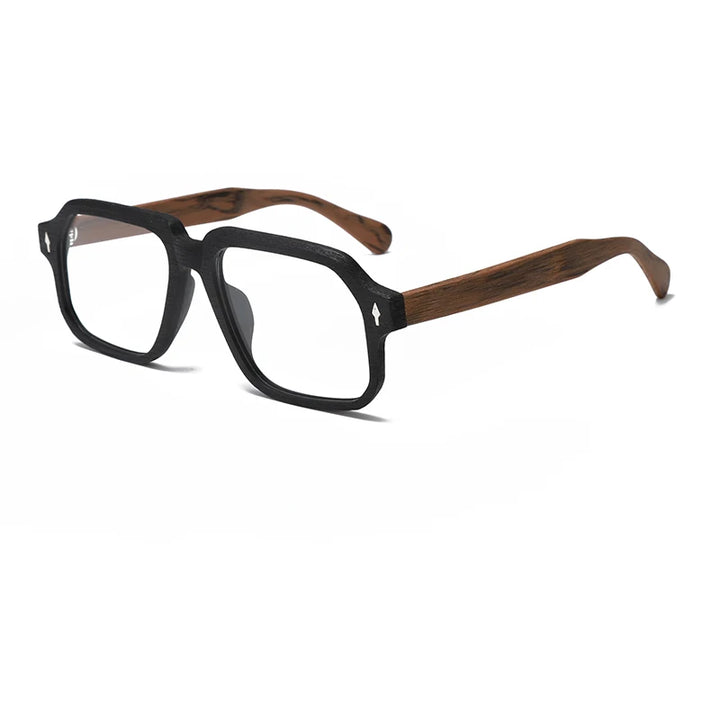 Hdcrafter Men's Full Rim Polygon Square Wood Alloy Eyeglasses 81884