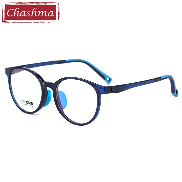 Chashma Ottica Unisex Youth Full Rim Round Tr 90 Titanium Eyeglasses 8210 Full Rim Chashma Ottica Dark Blue  