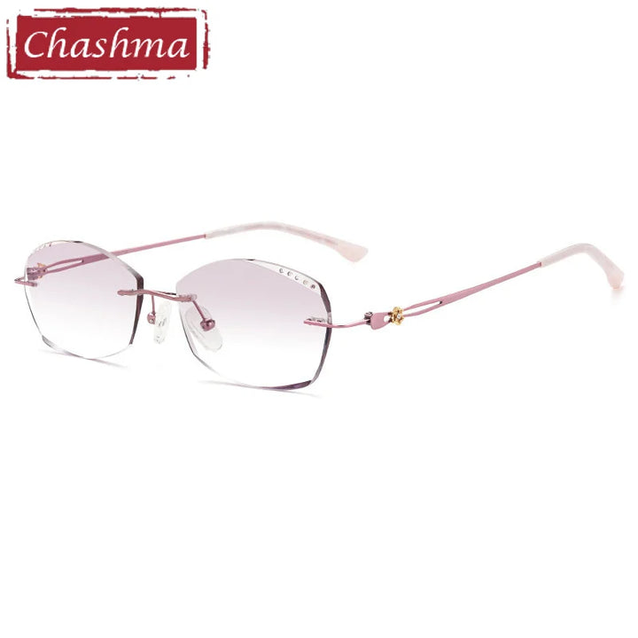 Chashma Ottica Women's Rimless Oval Square Titanium Eyeglasses 3028 Rimless Chashma Ottica Pink-Gray Red  