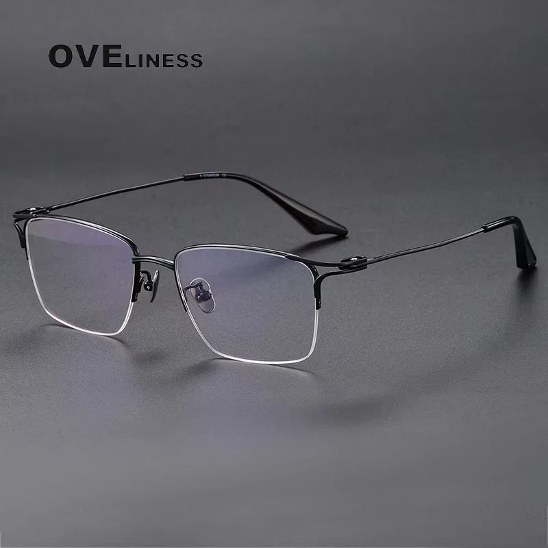 Oveliness Unisex Semi Rim Square Titanium Acetate Eyeglasses 81002 Semi Rim Oveliness black  