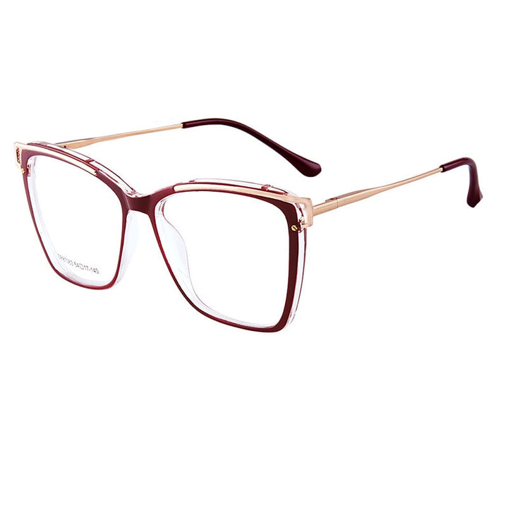 CCspace Women's Full Rim Square Tr 90 Titanium Eyeglasses 56794 Full Rim CCspace C6Red  