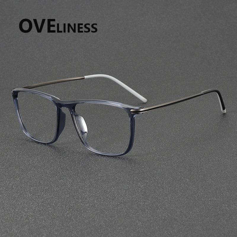 Oveliness Unisex Full Rim Square Acetate Titanium Eyeglasses 72349 Full Rim Oveliness blue grey