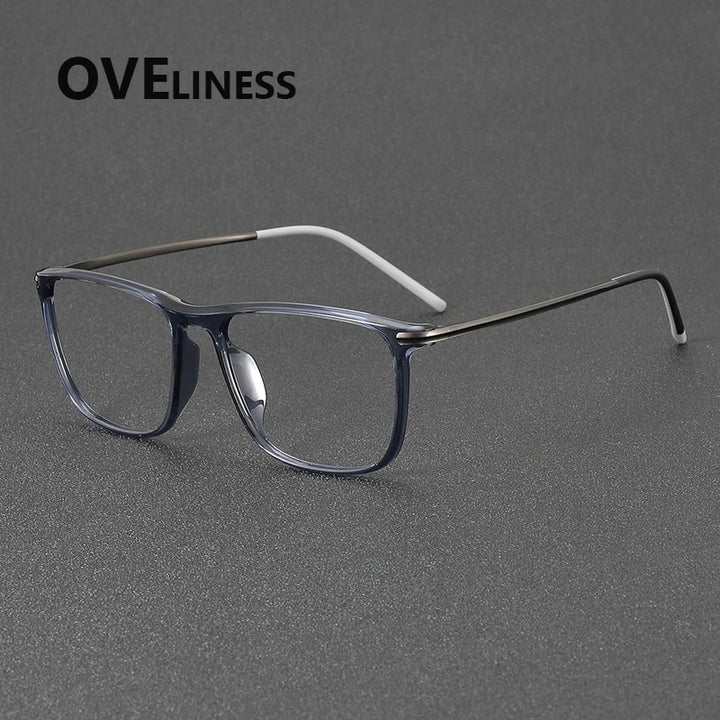 Oveliness Unisex Full Rim Square Acetate Titanium Eyeglasses 72349 Full Rim Oveliness blue grey