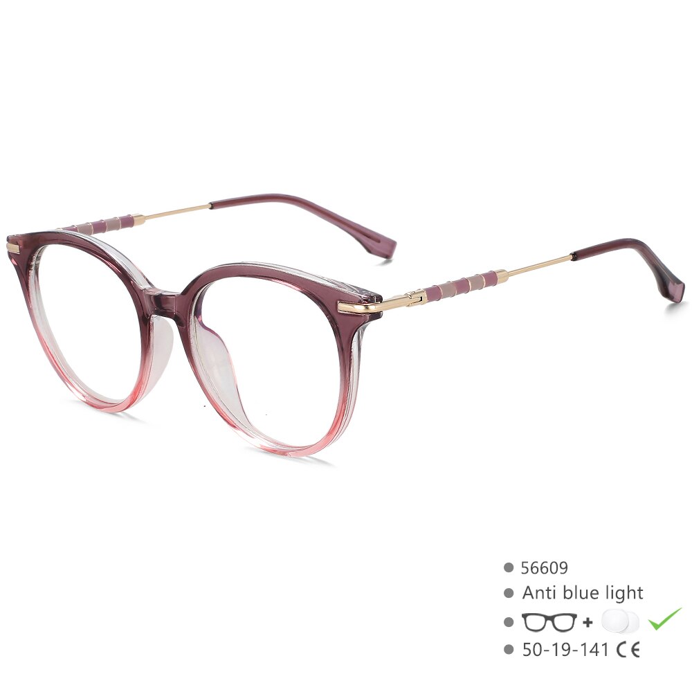 CCspace Women's Full Rim Round Acetate Alloy Eyeglasses 56609 Full Rim CCspace C7Purple  