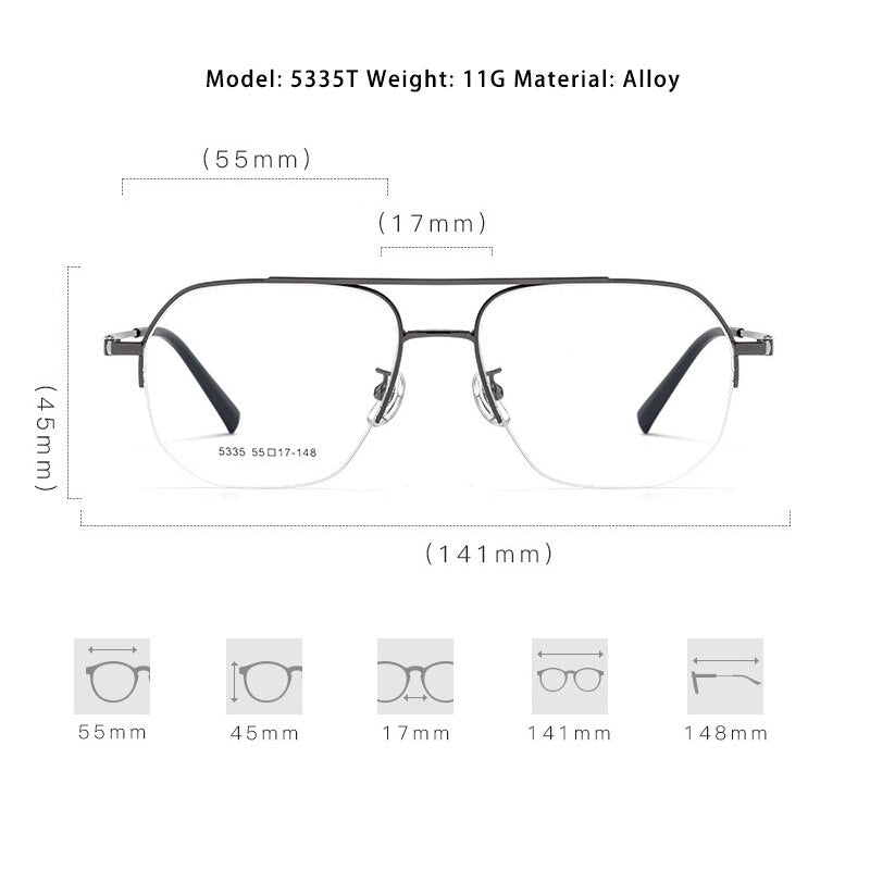 KatKani Men's Semi Rim Big Flat Top Round Alloy Eyeglasses 5335t Semi Rim KatKani Eyeglasses   