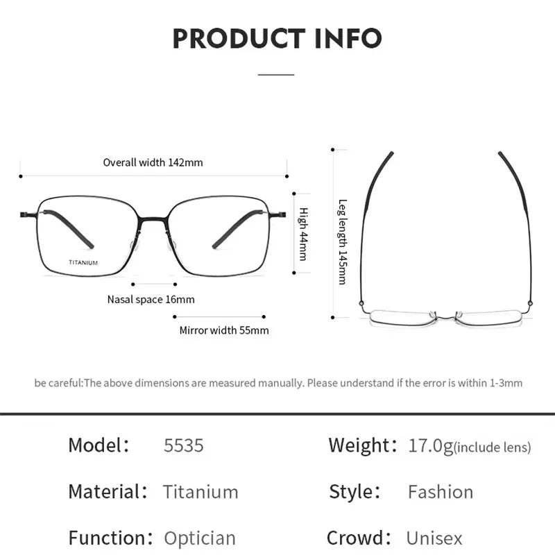Hdcrafter Unisex Full Rim Polygon Square Titanium Eyeglasses 425535 Full Rim Hdcrafter Eyeglasses
