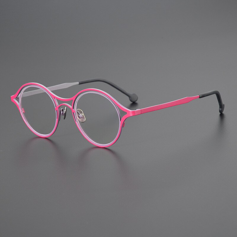 Gatenac Unisex Full Rim Round Cat Eye Titanium Eyeglasses Gxyj1036 Full Rim Gatenac Pink  