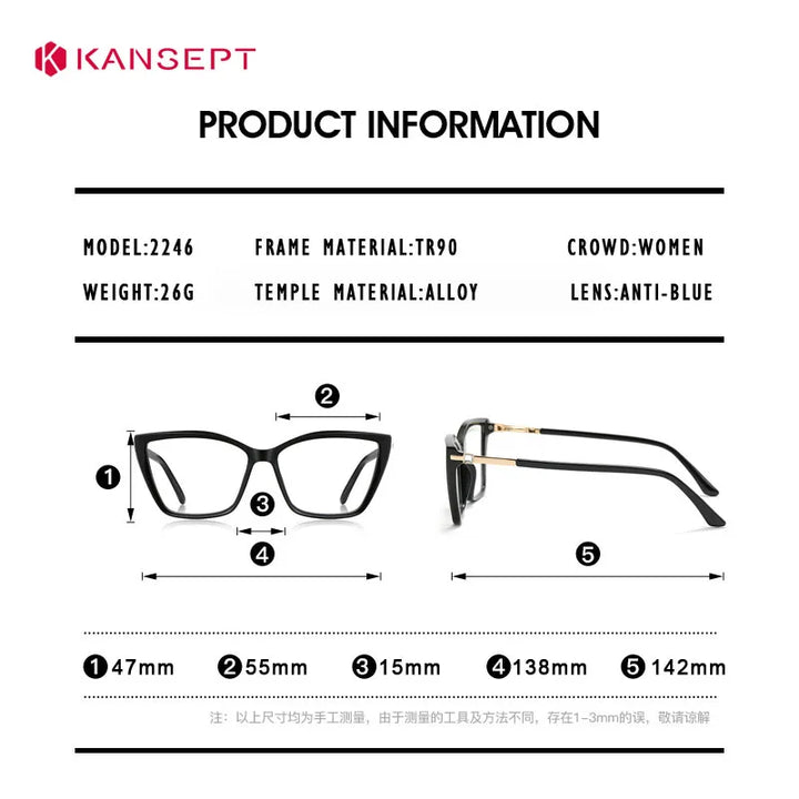 Kansept Women's Full Rim Square Tr 90 Titanium Reading Glasses 22387