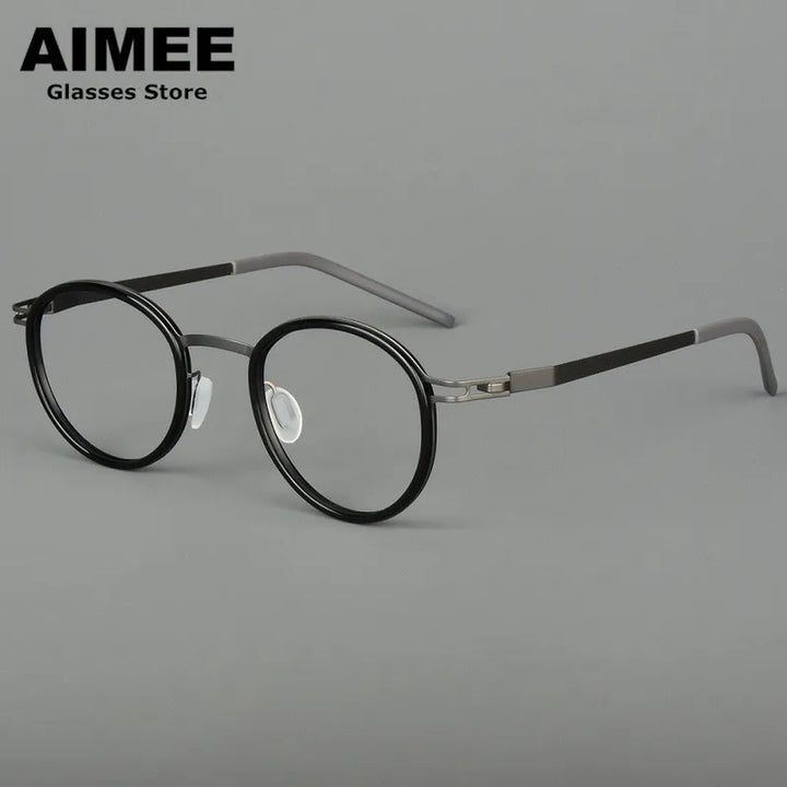 Aimee Unisex Full Rim Round Screwless Titanium Acetate Eyeglasses 4620 Full Rim Aimee Black-Gun  