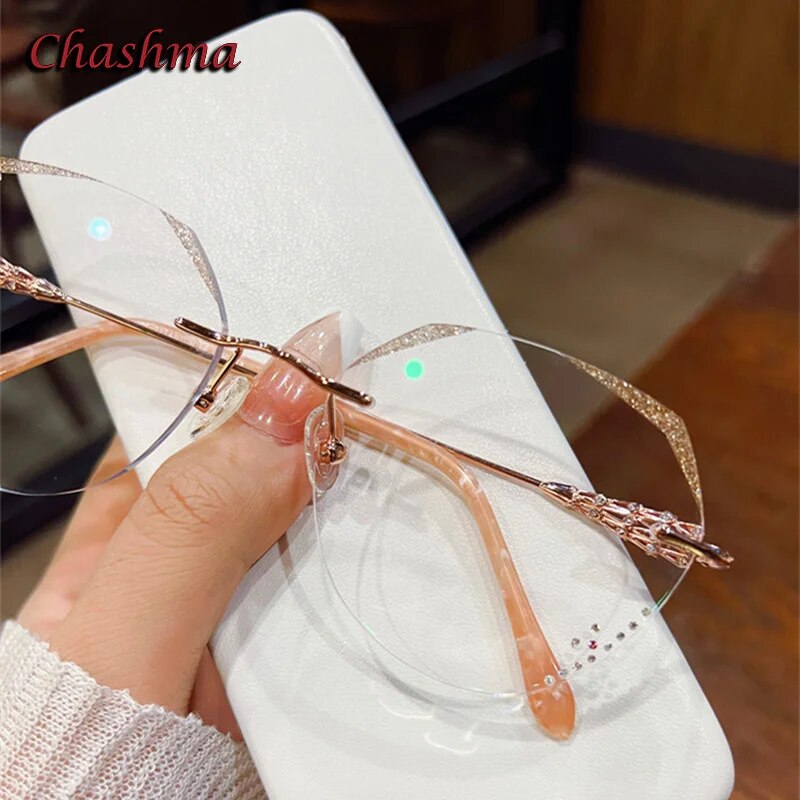 Chashma Ochki Women's Rimless Round Titanium Glitter Edge Eyeglasses 156 Rimless Chashma Ochki   