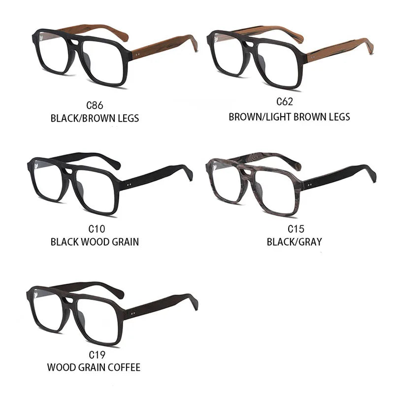 Hdcrafter Unisex Full Rim Square Double Bridge Wood Eyeglasses 8187 Full Rim Hdcrafter Eyeglasses   