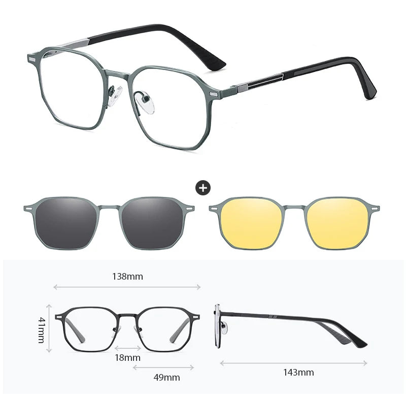 Hdcrafter Women's Full Rim Square Double Bridge Titanium Tr 90 Eyeglasses Clip On Sunglasses 414819