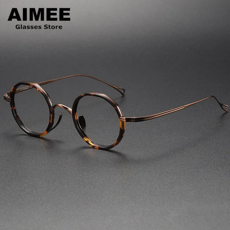 Aimee Unisex Full Rim Round Titanium Acetate Eyeglasses 80871 Full Rim Aimee Tortoise-Bronze  