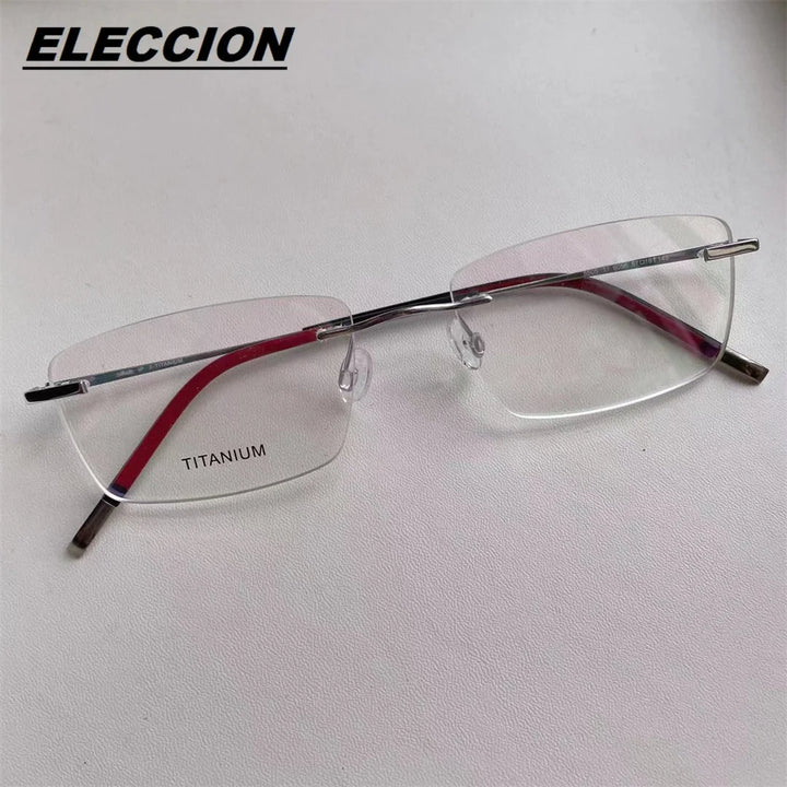 Eleccion Unisex Rimless Polygon Square Titanium Eyeglasses 5545