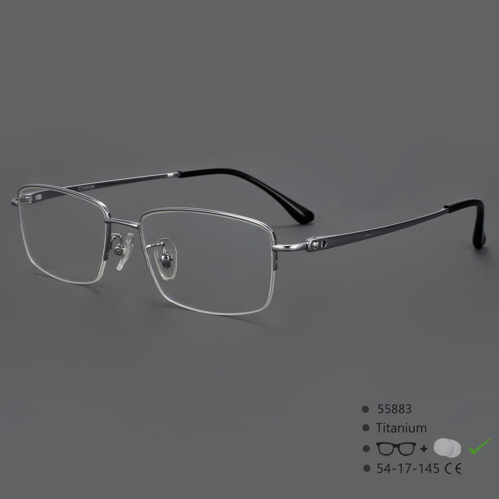 CCSpace Women's Semi Rim Square Hand Crafted Titanium Eyeglasses 55883 Semi Rim CCspace Silver China 
