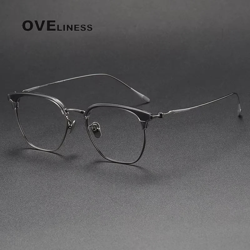 Oveliness Unisex Full Rim Square Titanium Acetate Eyeglasses 80898 Full Rim Oveliness grey gun  