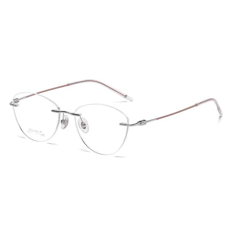 Yimaruili Women's Rimless Oval Cat Eye Titanium Eyeglasses 366076