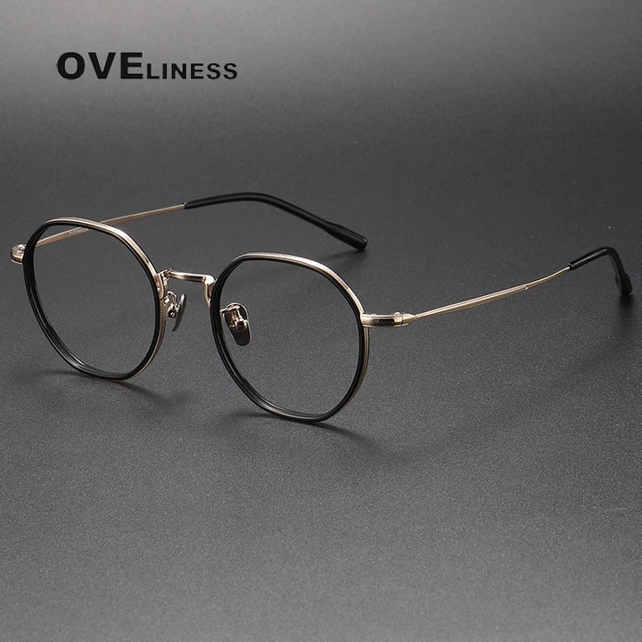 Oveliness Unisex Full Rim Polygon Acetate Titanium Eyeglasses 8514 Full Rim Oveliness black gold  