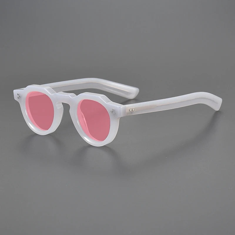 Gatenac Unisex Full Rim Flat Top Round Acetate Polarized Sunglasses M002 Sunglasses Gatenac Gray Pink  