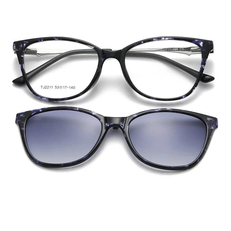 Vicky Women's Full Rim Cat Eye Tr 90 Alloy Reading Glasses Clip Sunglasses 62211