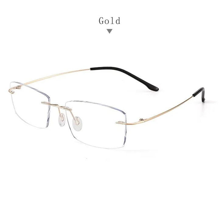 Hdcrafter Unisex Rimless Square Titanium Eyeglasses S8161 Rimless Hdcrafter Eyeglasses Gold  