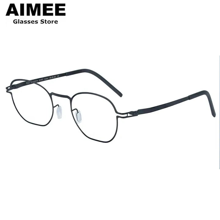 Aimee Unisex Full Rim Polygon Square Screwless Steel Eyeglasses 14149 Full Rim Aimee Black  