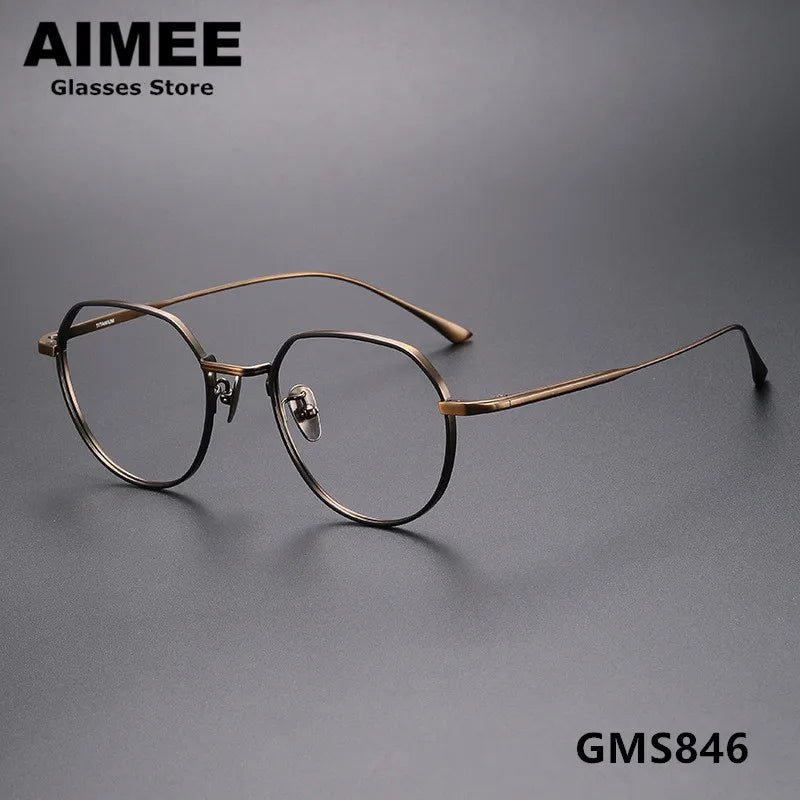 Aimee Unisex Full Rim Flat Top Polygon Titanium Eyeglasses 7846 Full Rim Aimee Black-Bronze  