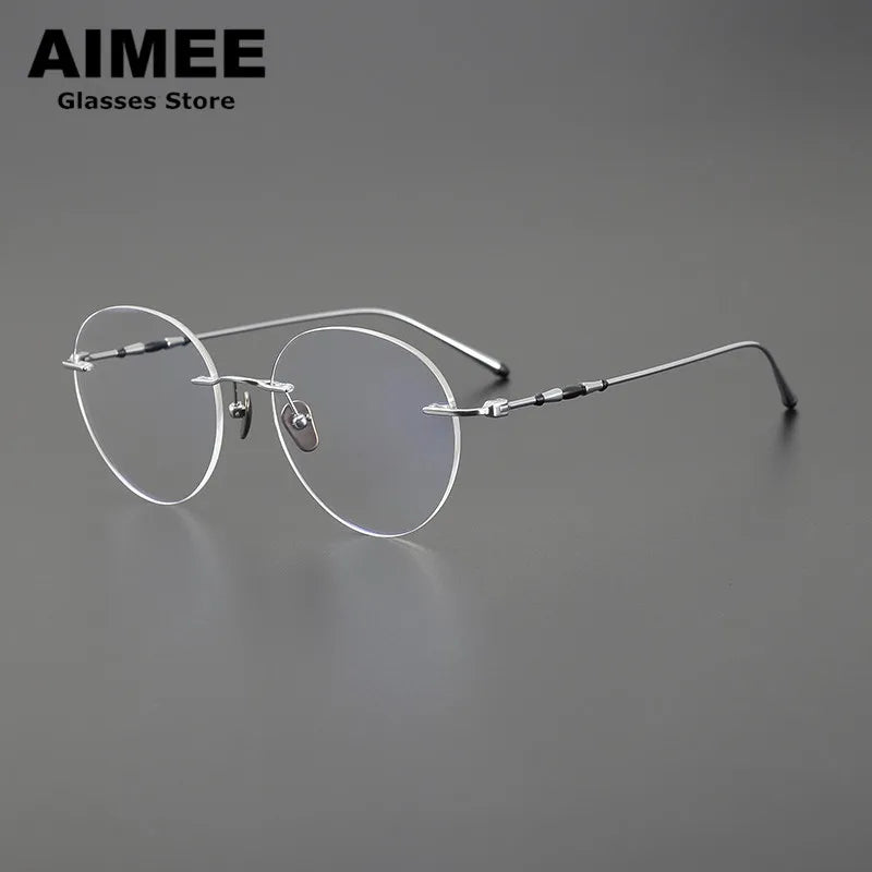 Aimee Men's Rimless Oval Round Titanium Eyeglasses 5931 Rimless Aimee Silver  