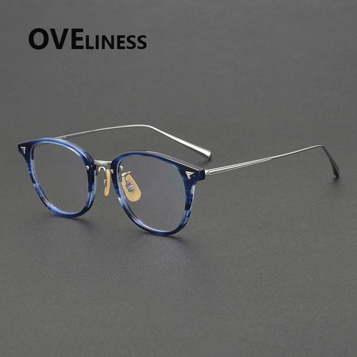 Oveliness Women's Full Rim Oval Square Acetate Titanium Eyeglasses 84548 Full Rim Oveliness blue silver