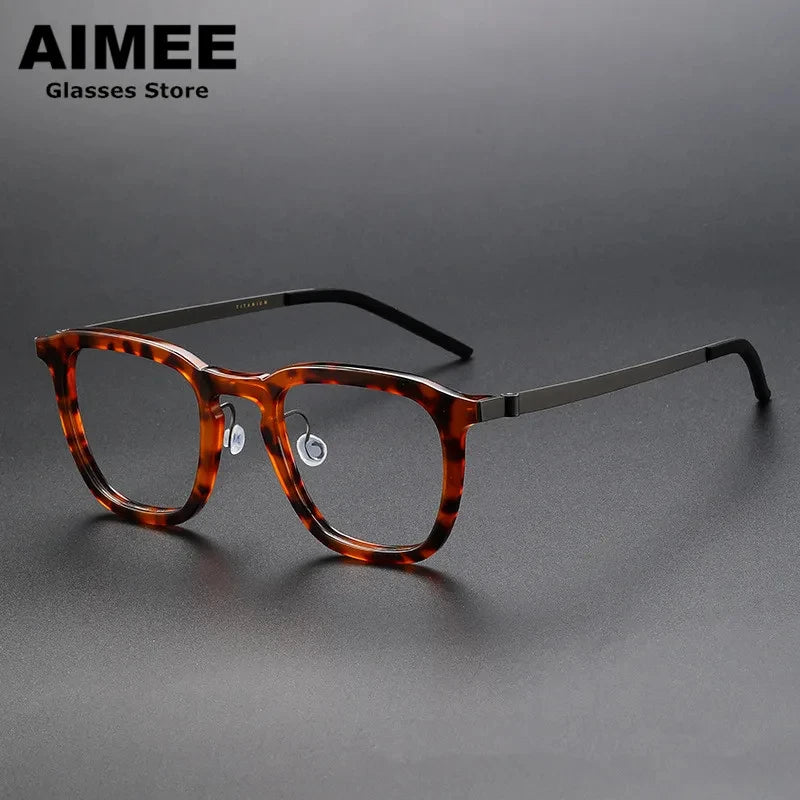 Aimee Men's Full Rim Square Screwless Titanium Acetate Eyeglasses 1263 Full Rim Aimee Tortoise  