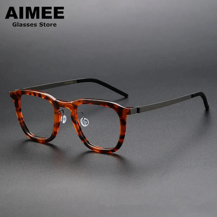 Aimee Men's Full Rim Square Screwless Titanium Acetate Eyeglasses 1263 Full Rim Aimee Tortoise  