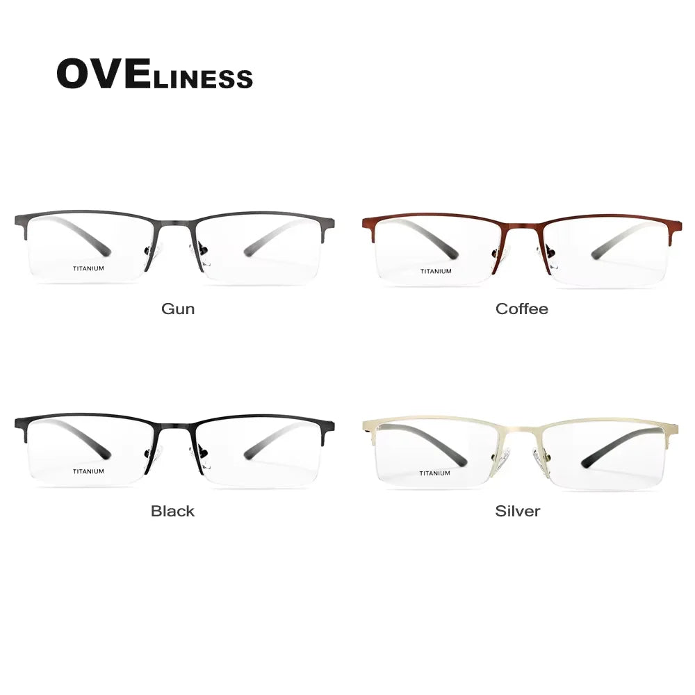 Oveliness Men's Semi Rim Square Titanium Alloy Eyeglasses 49851 Semi Rim Oveliness   