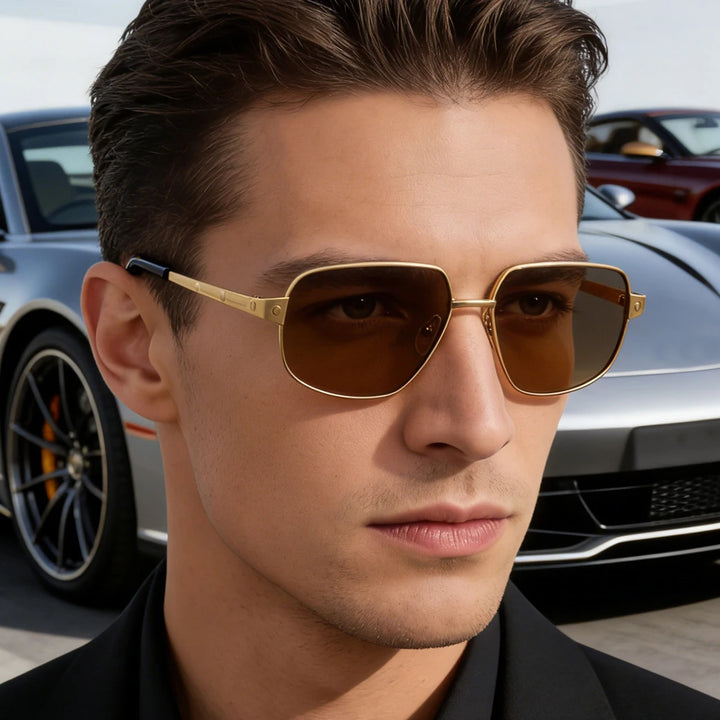 Black Mask Men Full Rim Square Titanium Polarized Sunglasses BM-1110S