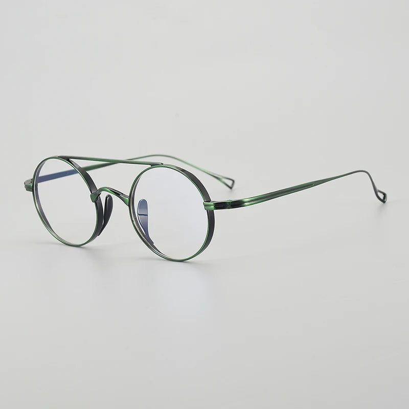 Gatenac Unisex Full Rim Round Double Bridge Titanium Eyeglasses J1473 Full Rim Gatenac Black Green  