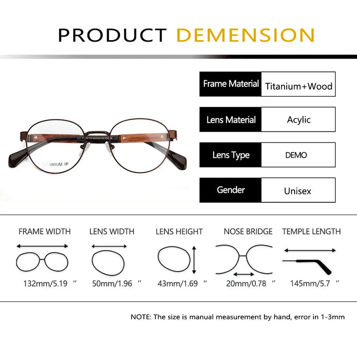 Esnbie 251940 Womens Full Rim Oval Round Titanium Wood Acetate Frames — view 2 | Esnbie at FuzWeb